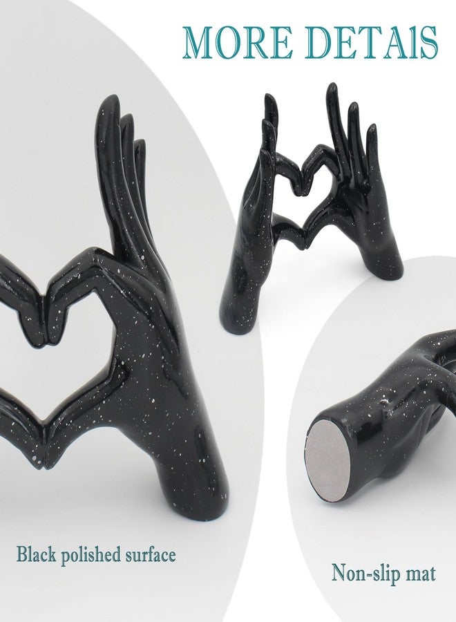 Accessoryway Black Heart Hands Decor Sculpture,Small Love Finger Gesture Decorative Sculpture for Wedding Dresser Shelves Desktop Knick Knacks Home Decor & Ring-Holder Display Stand - Image 4